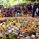 Pots with indigenous seeds at the seed festival in Nayaghar district, Odisha.